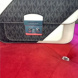 Michael Kors Black and White Crossbody Bag with Monogram Pattern